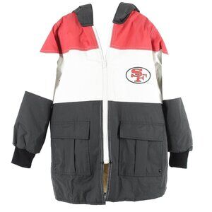 NFL Game Day Sz M 8-10 Black White Red Gold Hood Polyvinyl Cotton Boys Coat